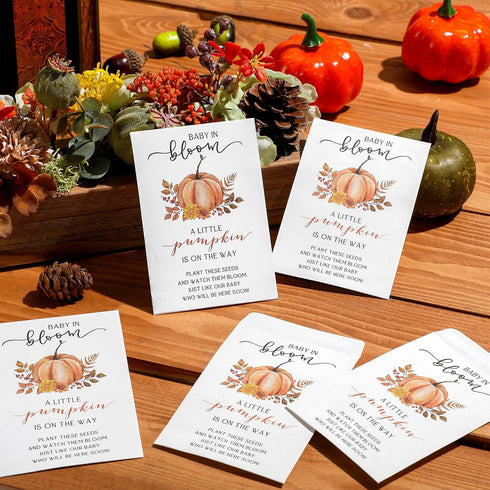 Fumete 100 Pcs Baby Shower Packet Favors - Pumpkin Self Adhesive Kraft Packets for Baby Shower Party Gifts