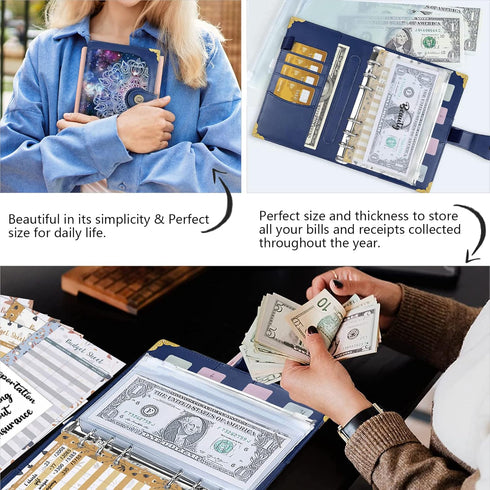 HOGGU Budget Binder with A6 Cash Zipper Envelopes for Budgeting, Cash Organizer, Savings Binder with Budget Sheets