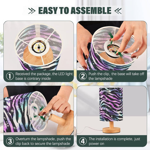 ALAZA Bedside Table Lamp for Bedroom Purple Blue Sparkling Zebra Print Nightstand LED Light Lamps with USB Port Linen