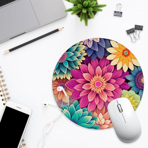 BILLAION 7.9x7.9 Inch Boho Colorful Floral Mouse Pad for Desk, Vibrant Rustic Flower Botanical Aesthetic Mousepad