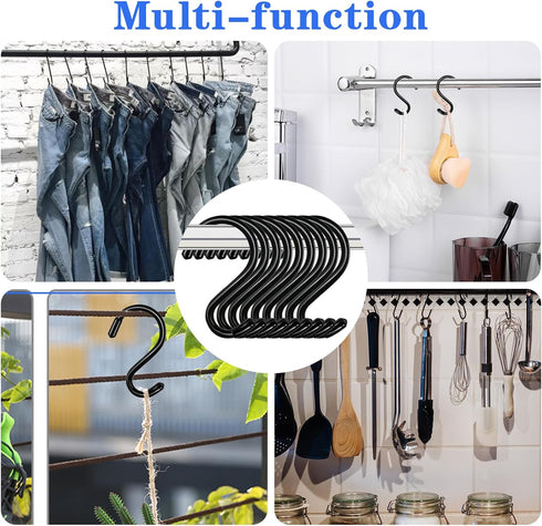 3 Inch 12 Pack Small S Hooks, Heavy Duty Vinyl Coated Non Slip Hooks for Hanging Plants, Pots, Pans