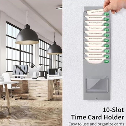 AMANO 7 inch Out(10 Plastic Timecard Rack, Retractable Time Cards Holder Cards, Wall Mount Attendance Time Payroll