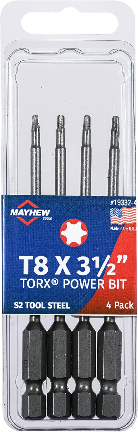 Mayhew Tools 19332-4 USA Torx Power Bit, T8 x 3.5", 4-Pack