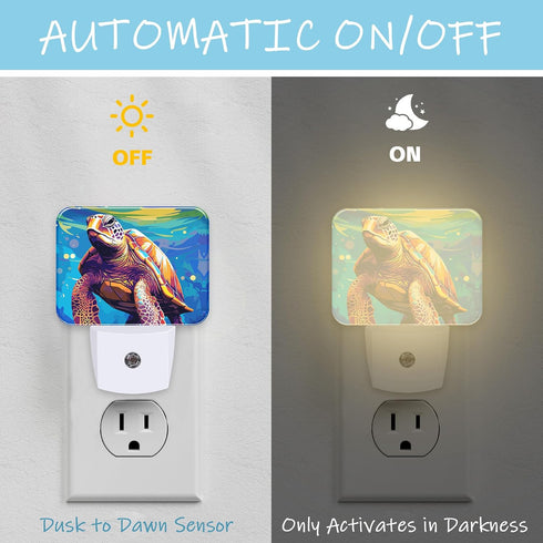 AKKAVNIA Night Light Sea Turtle Plug-in Wall LED Night Lamp with Dusk-to-Dawn Smart Sensor Lamp for Adult Bedroom