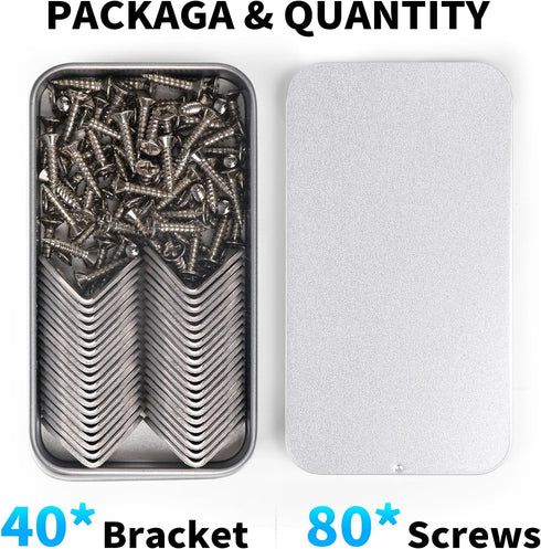 40PCS L Bracket Corner Brace, Stainless Steel Corner Bracket, Metal Joint Right Angle Bracket Fastener for Wood Chair Bookshelf Furniture Cabinet with 80PCS Screws (20mmx20mm)