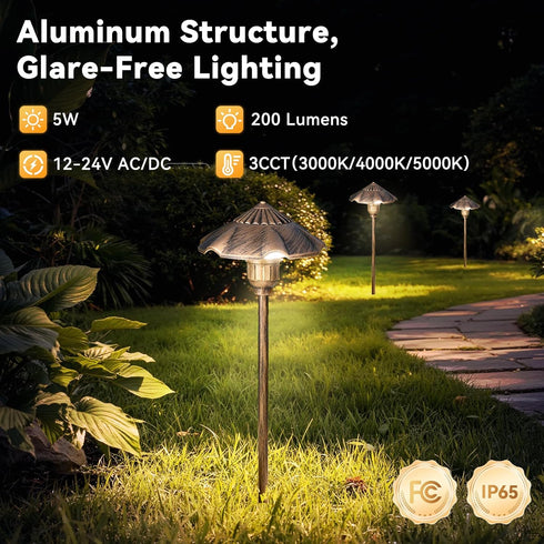 12V 3CCT 3000K-5000K 18 2 Pack LED Low Voltage Landscape Lighting, Landscape Lighting Kit with Connectors, Tall LED Low