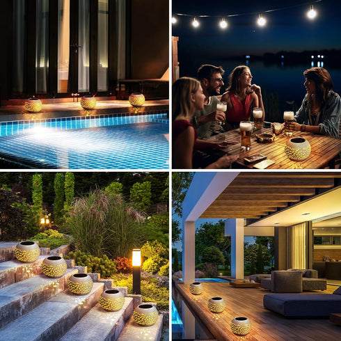 2 Pcs Solar Table Lantern Outdoor Waterproof Flickering Flame Solar Powered LED Light Decorative Metal Outdoor Lamp