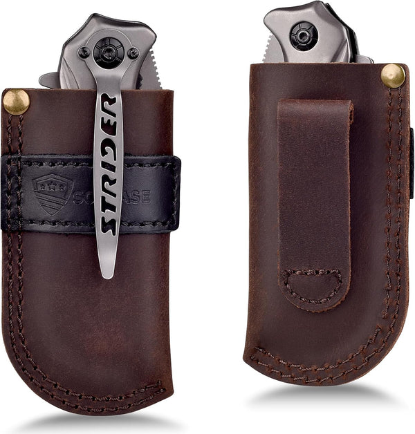 Leather Belt Knife Sheath, Color Clash Series, EDC Holster for Folding Knife Carrier, Darkbrown