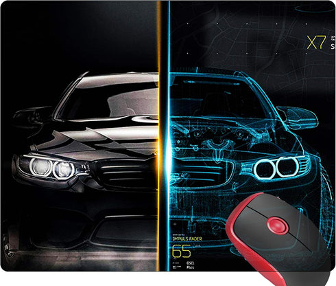 Mouse Pad Square Gaming Mouse Mat, Car Blueprints Design, Non-Slip Rubber Base for Laptop Computer PC