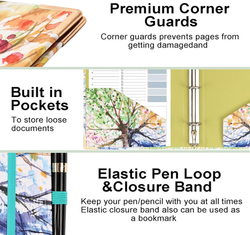 Mini 3 Ring Binder, 1 Inch for 5.5" x 8.5" Paper with 5-Tab Dividers, EYROZILL Cute Mini Binder for School/Office