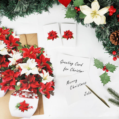 Naozinebi 10 Set 12 Inch Poinsettia 3D 3D Christmas Paper Pop Up Cards Thank You Cards Paper Flower Bouquet Popup
