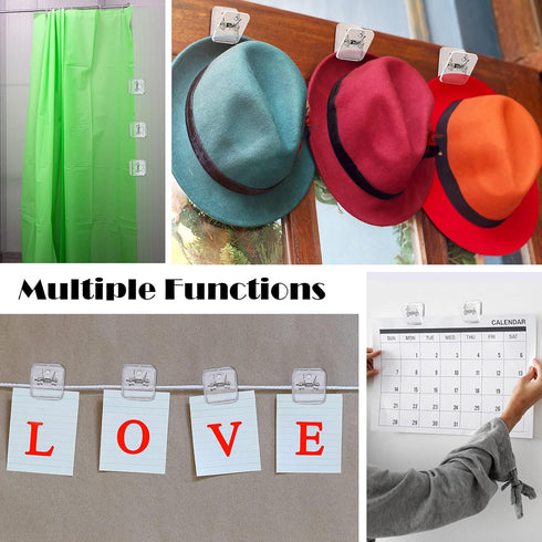 Self Adhesive Wall Clips, 24 Pieces Clear Shower Curtain Photo Clips for Teachers, Double-Sided Spring Hanger