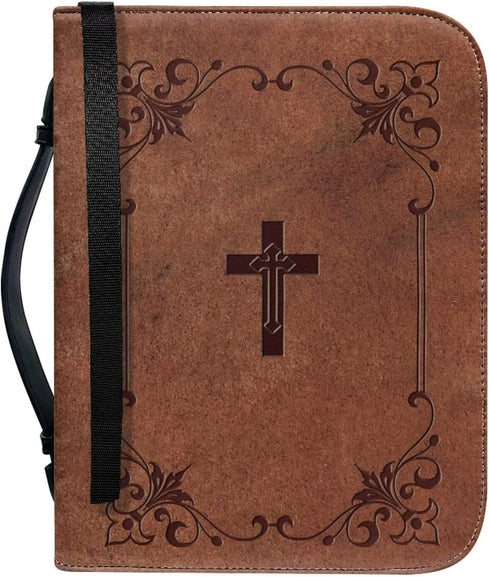 Classic Crosses Bible Covers, PU Leather Waterproof Bible Case with Handles for Study Bible Carrying - 2XL