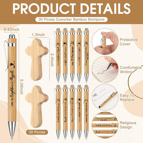 Spakon 120 Pcs/30 Set Christian Gifts | Bible Verse Notebooks, Bamboo Pens, Wooden Crosses for Church Favors