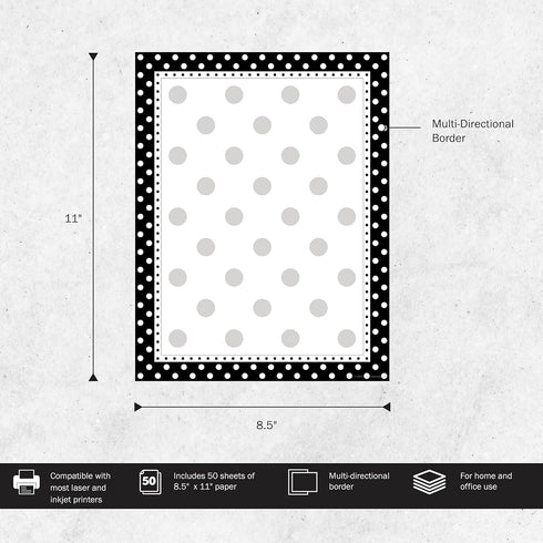 Barker Creek Designer Computer Paper, Black And White Dots, 8.5” x 11”, Decorative Printer Paper, Stationery, 50 Sheets per Pkg, Home, School and Office Supplies (717) by BARKER CREEK