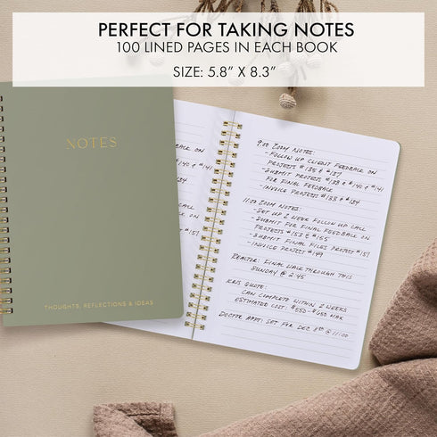 ZICOTO Aesthetic Spiral Notebook Set of 2, Cute Ruled 8x6 Journal/Notebook with Pockets and Lined Pages for School