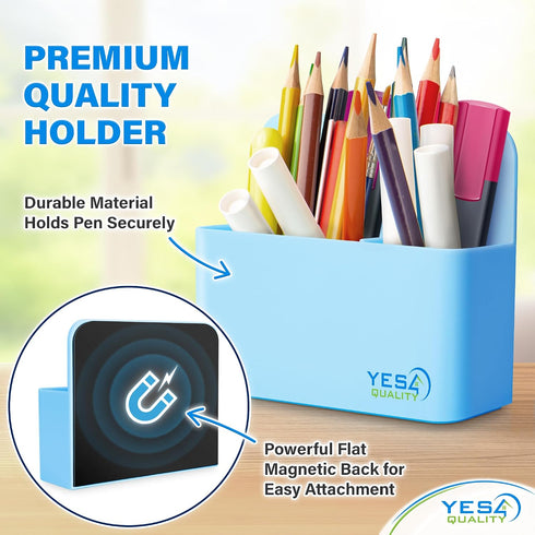YES4QUALITY 2 Magnetic Pen Holder with Strong Magnetic Back & Compartments, Dry Erase Marker Holder for Whiteboard