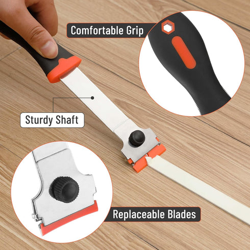 10 10 Bates- Long Handle Razor Blade Scraper, Razor Scraper with Extra Metal & Plastic Blades, Razor Scraper, Window