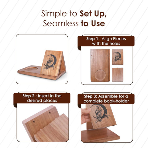 Home Smart Style Wooden Triangle Book Stand & Reading Valet Book Rest with Cup, Phone, Glasses & Pen Holder Thumb Book
