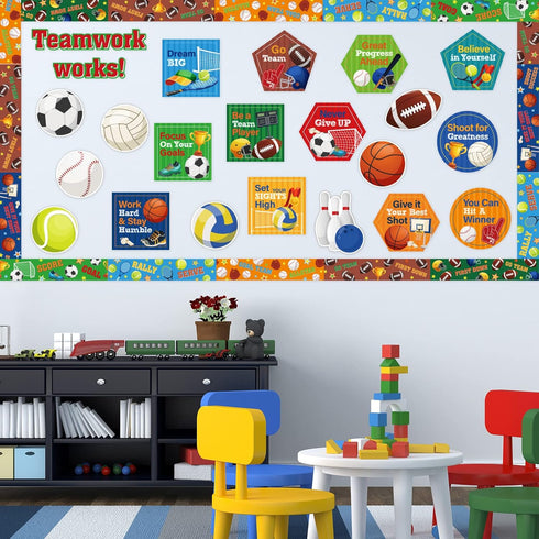Sports Motivational Bulletin Board Set with Positive Sayings & Accents for Classroom Decor