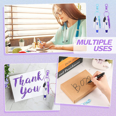 Sabary Mini Highlighter Nurse Pen Pack Set, Pink and Purple Tip Highlighter, 2 Permanent Marker Pens, 2 Retractable