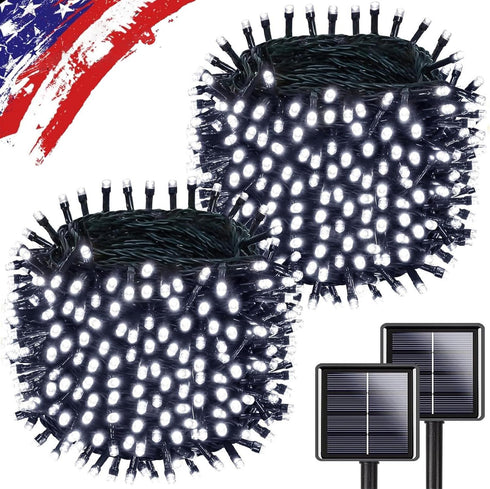 Upgrade 2Pack 500LED Solar String Lights for Outside, 180FT Solar Christmas String