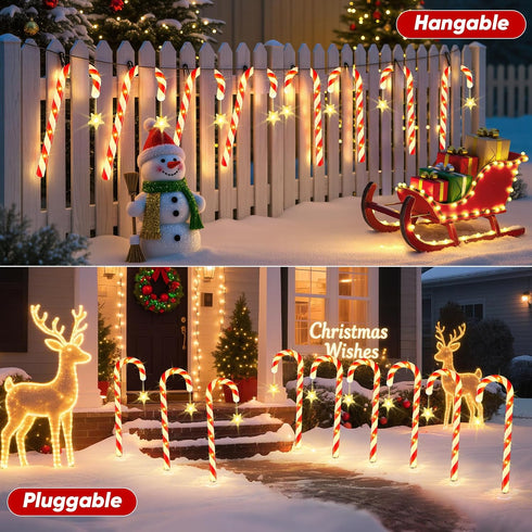 24-Pack 10 Solar Christmas Lights Outdoor Decorations: Candy Cane Pathway Lights with Modes - Unique Xmas Gifts for Mom