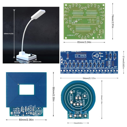 5-in-1 Soldering Practice Kit DIY Classic Desk Lamp, Square Metal Detector, Small Tesla, Heart Shaped Flow Lamp