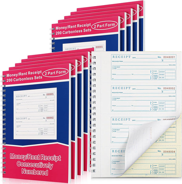 Crtiin Books Money and Rent Receipt Book 2 Part Carbonless Receipt Log Book