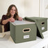 ZICOTO Set of 2 Decorative File Organizer Box - Collapsible Linen Filing Cabinets with Handles for Documents & Hanging