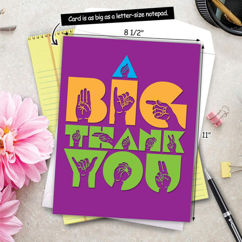 The Best Card Company – 1 Jumbo Big Sign Language Thank You Greeting Card (8.5 x 11 Inch) - Extra Large Thanks Card