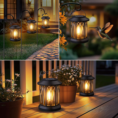 2 Pack Hanging Solar Lanterns Outdoor Waterproof - Lanterns Decorative Outdoor Patio Decor with Clip Solar Lantern