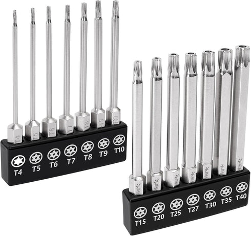 MulWark Security Torx Bit Set - 14PC Tamper Proof Star Screwdriver Bits, 3" Long, S2 Steel, T4 - T40