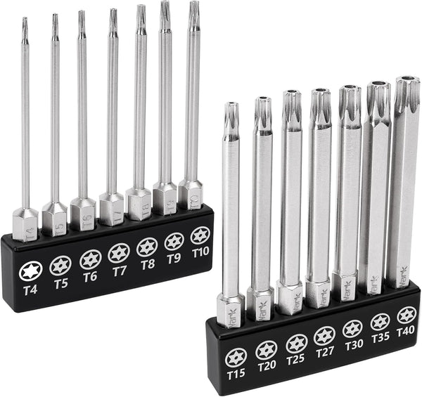 MulWark Security Torx Bit Set - 14PC Tamper Proof Star Screwdriver Bits, 3" Long, S2 Steel, T4 - T40