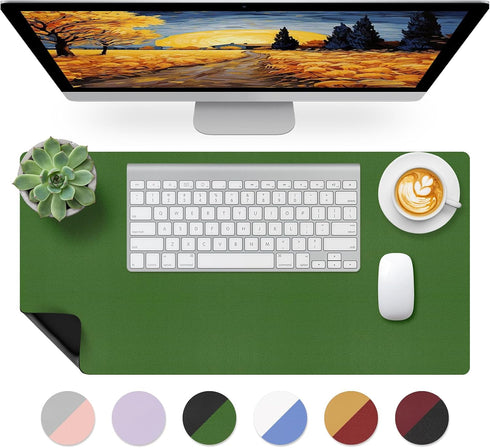 Office/Home.23.6"x 13.8" Bloss Green Leather Mouse Pad,Leather Desk Mat Protector,Dual-Side Use Mouse Mats,Office Desks