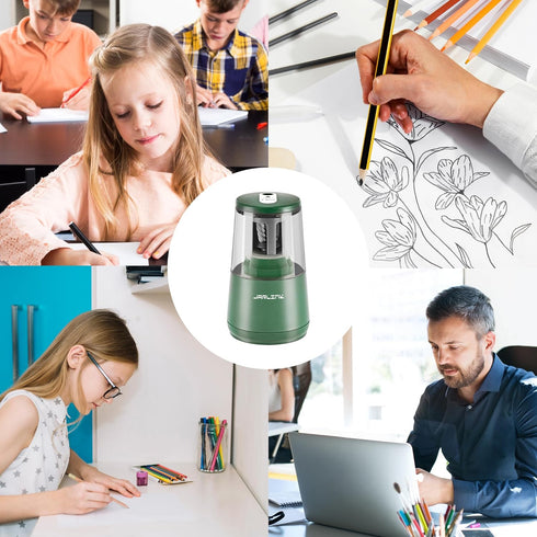 JARLINK Electric Pencil Sharpener, Heavy-Duty Helical Blade for Fast Sharpening, USB/Battery Operated, Green
