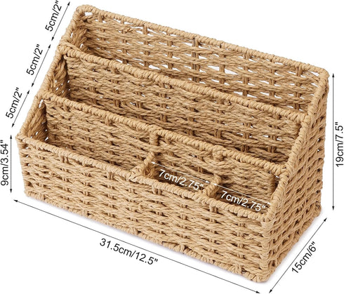 Woven Mail Organizer for Desktop Countertop, Mail Holder Sorter Storage Basket for Bills, Letters