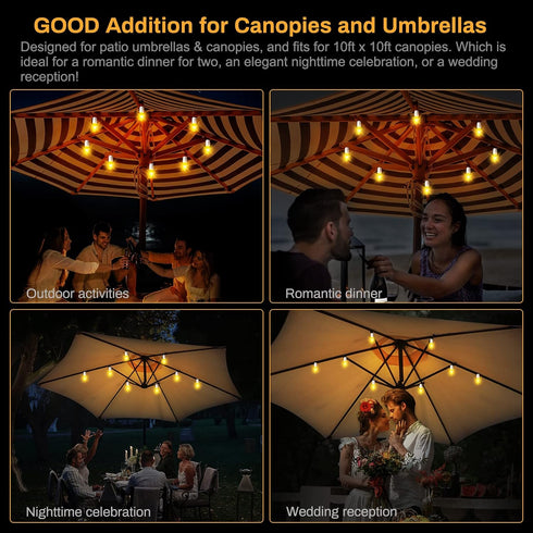 LED Canopy and Umbrellas Lights, 23 Ft Outdoor String Lights with 8LED C7 E-12 Bulbs, Waterproof