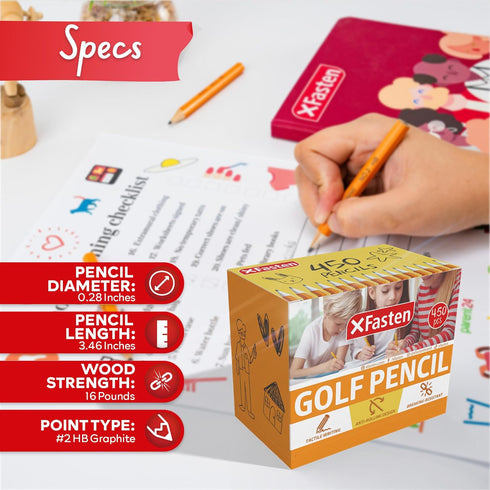 XFasten Golf Pencil without Erasers - Bulk 450-Pack 3.5" #2 HB Presharpened Mini Pencils for Kids