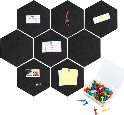 Ctosree 12 Pcs Felt Bulletin Board Tiles 5.9 x 7 Inch with Self Adhesive Backing and 50 Push Pins for Decor