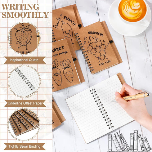 Geyoga 60 Pcs Employee Appreciation Gifts, Thank You Spiral Kraft Notebooks with Bamboo Pens, Motivational Notebooks