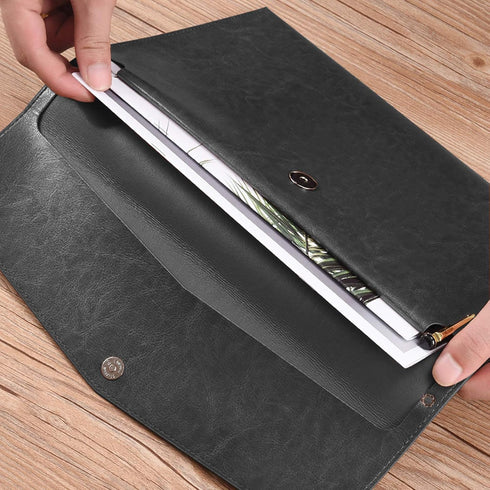 Enyuwlcm PU Leather A4 Document Holder Envelope Folder Case with Snap Closure for Receipt Contract, Black & Brown