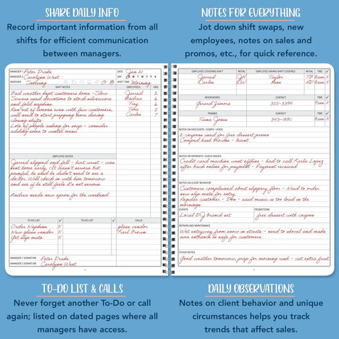 BookFactory Manager Notebook/Manager’s Log Book, Wire-O, 100 Pages, 8.5”x11” Planner for Management