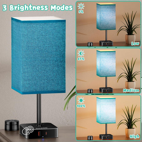 Dimmable Nightstand Lamp & USB C+A Fast Charging Station: Modern Bedside Table Lamp with Remote & Touch Control, Warm
