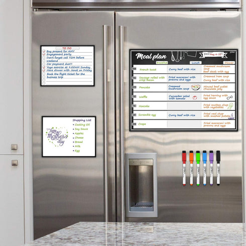 JJPRO Magnetic Dry Erase Meal Planning Whiteboard for Refrigerator, One 14.5x11" Weekly Menu Board and Two Notes