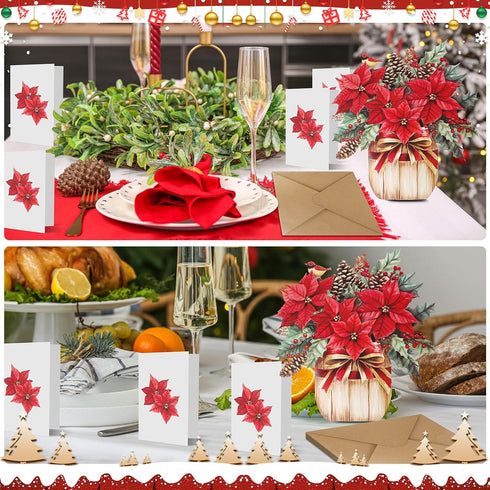 Afniimyapt 10 Sets Poinsettia 3D Poinsettias 3D Poinsettia Christmas Basket Pop Up Cards Paper Basket Popup Greeting