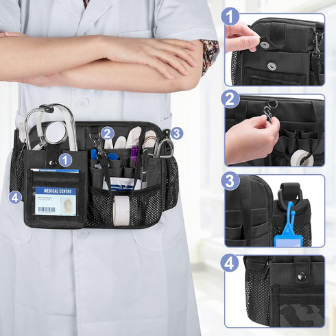 Pack Damero Nurse Fanny with Multi-Compartment, Nurse Tool Belt Utility Nurse Waist Bag with Medical Gear Pockets