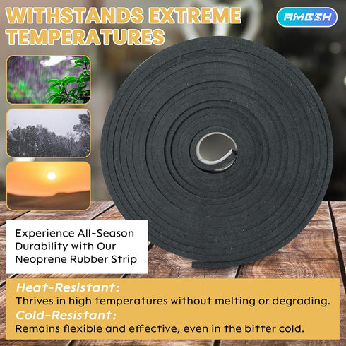 Neoprene Rubber Strip, 1" Wide x 1/8" Thick x 10 Ft Long Solid Rubber Roll for DIY Gasket, Seal, Crafting, Protection