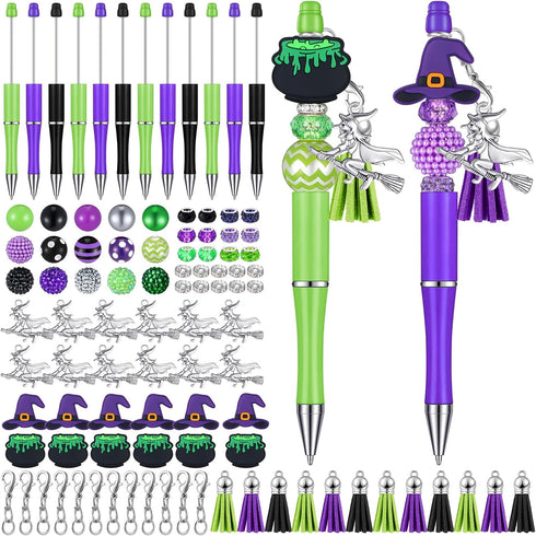 Jutom 12 Pcs Plastic Beadable Pens with 50 Colorful Beads, 12 Tassels for DIY Making Kit for Office School