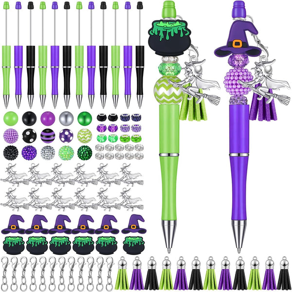Jutom 12 Pcs Plastic Beadable Pens with 50 Colorful Beads, 12 Tassels for DIY Making Kit for Office School
